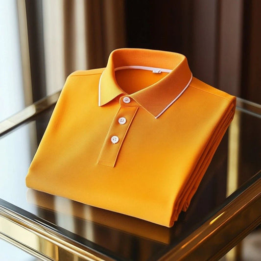 Men's Business Casual    Embroidered Button Short Sleeve Polo Shirt