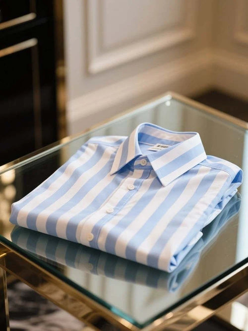 Men's Business Casual Striped Lapel Short Sleeve Shirt