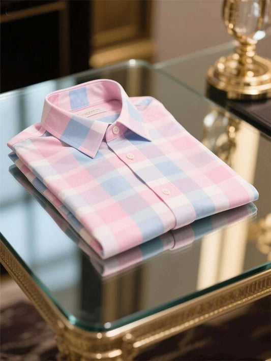 Men's Business Casual Plaid Lapel Short Sleeve Shirt