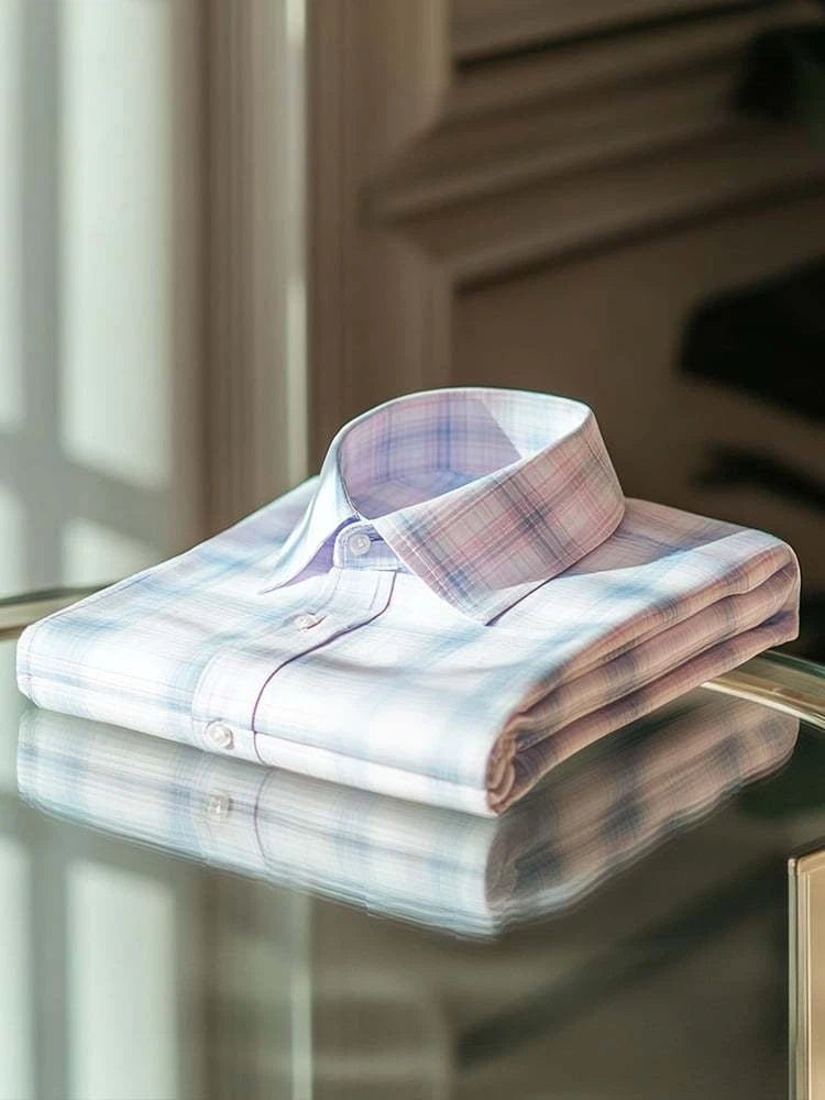 Men's Business Casual Plaid Lapel Short Sleeve Shirt