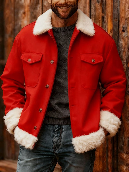 Men'S Casual Patchwork Fur Collar Jacket