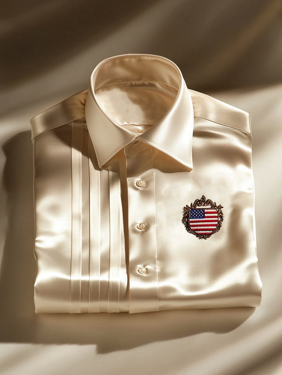 Men's Satin Independence Day Business Stripe Casual Short Sleeve Butto