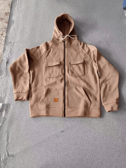 Men's Vintage Double Pocket Solid Color Comfort Zip Cardigan Jacket