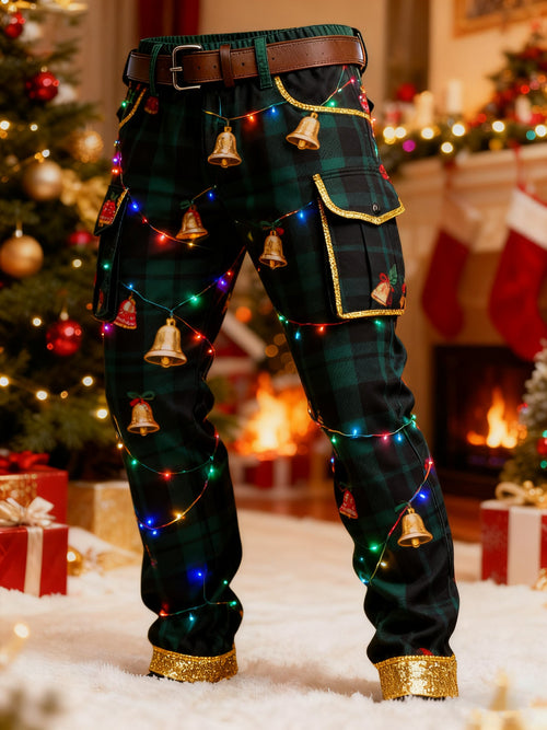 Men's Christmas Lights Bells Printed Cargo Pants