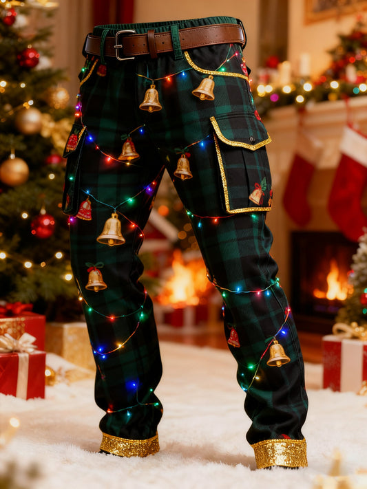 Men's Christmas Lights Bells Printed Cargo Pants