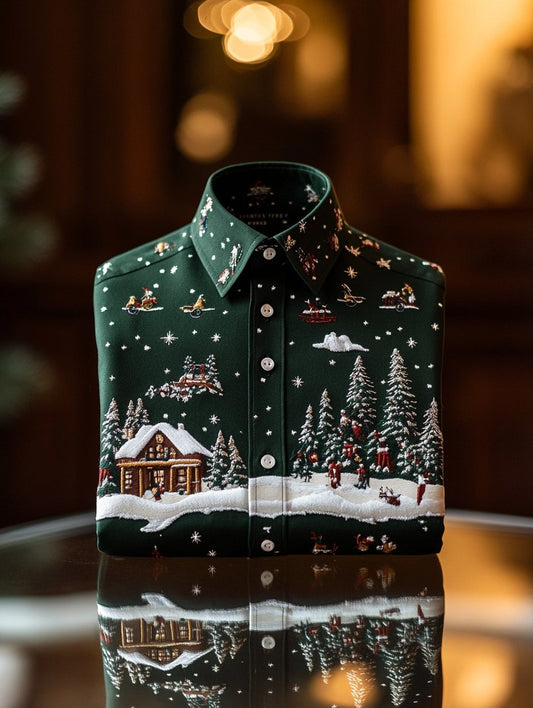 Men's Retro Christmas Print Santa Gifts Long Sleeve Shirt