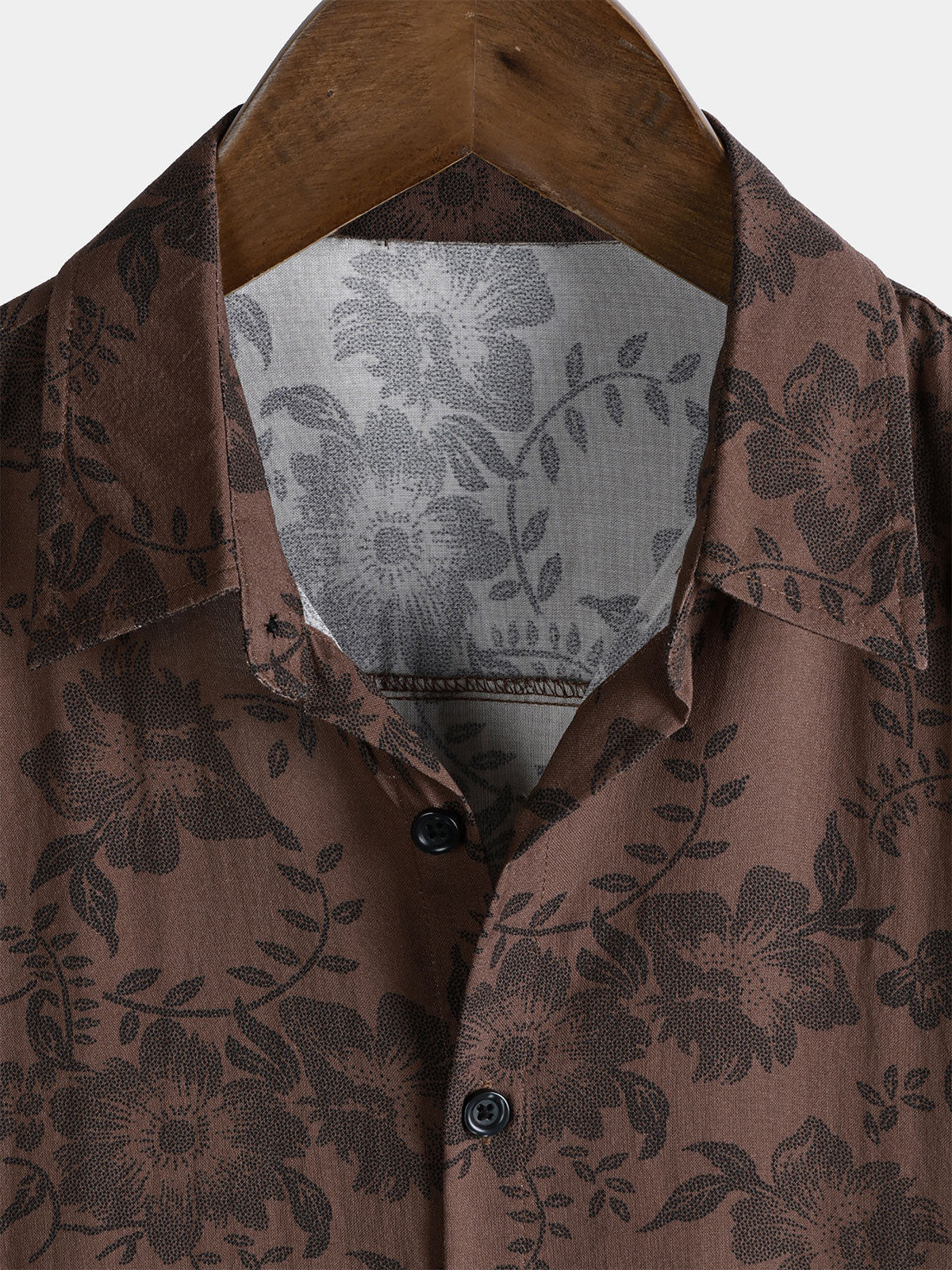 Men's Retro Brown Floral Holiday Wear Short Sleeve Shirt
