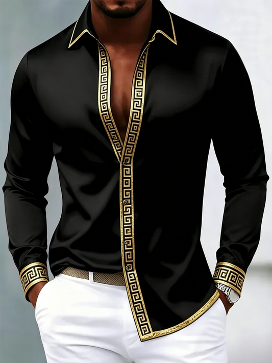 Men's Slim Gloss Long-Sleeve Shirt Geometric Gold Border