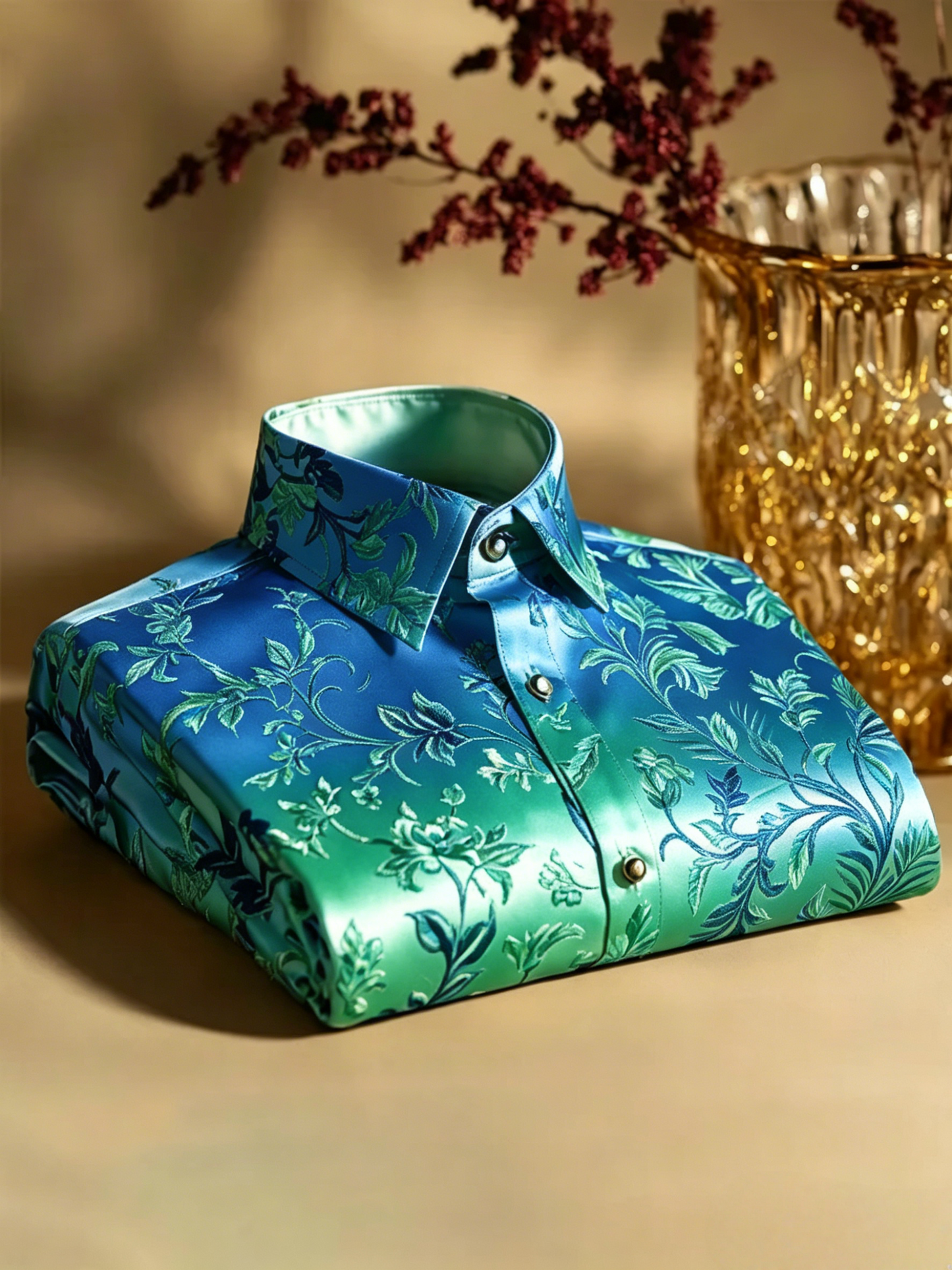 Men's Satin Luxury Vintage Business Long Sleeve Shirt
