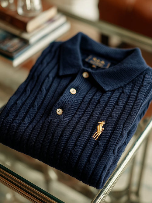 Men's Check Business Casual Short Sleeve Ribbed Knitting Polo Shirt