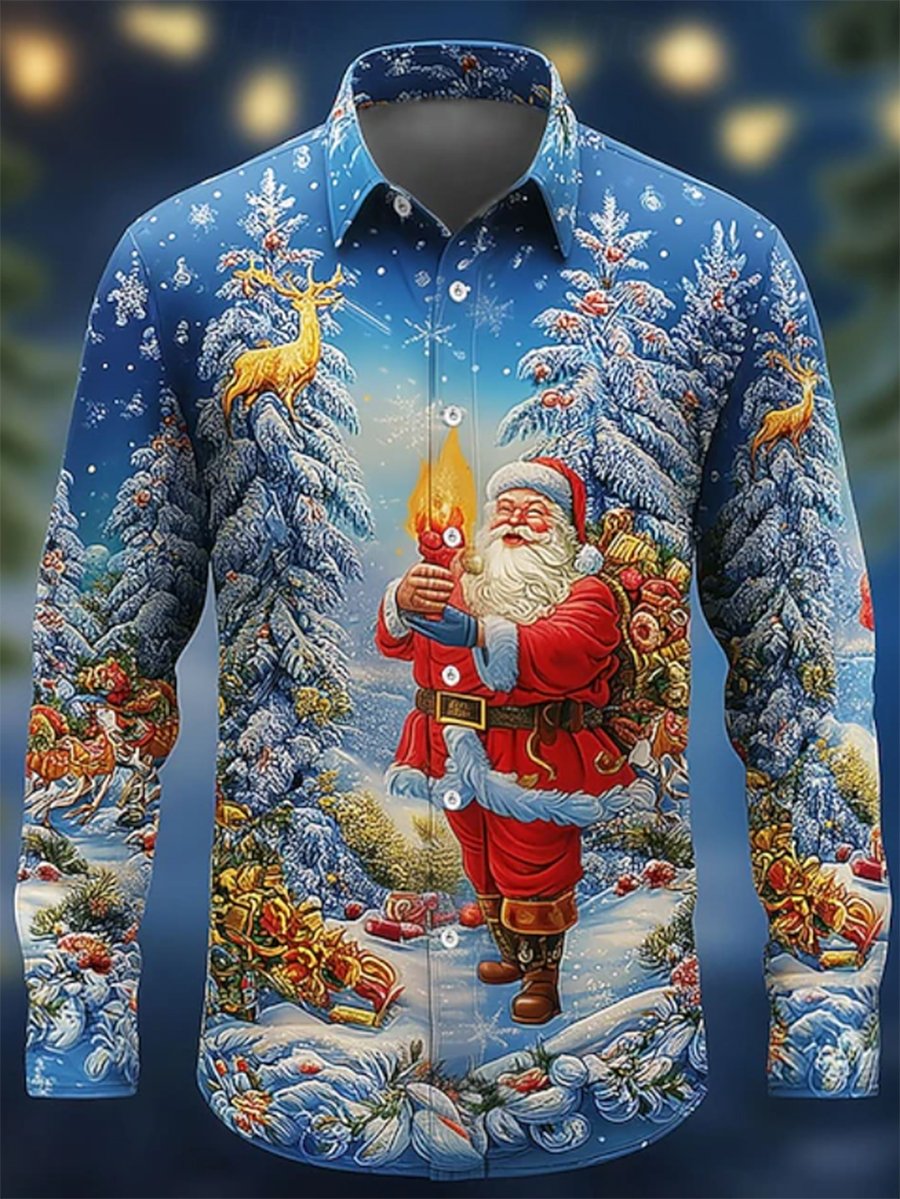 Men's Vintage Christmas Art Long Sleeve Shirt