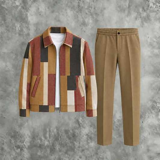 Men's Color-Blocked Zipper Hoodie and Pants Set