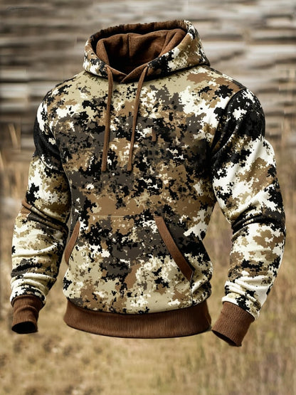 Men's Retro Distressed Color Block Camouflage Print Casual Long Sleeve Sweatshirt