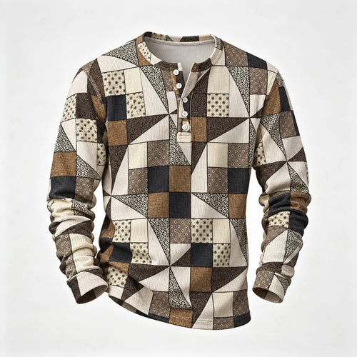 Men's Printed Henley-Neck Long-Sleeve Shirt