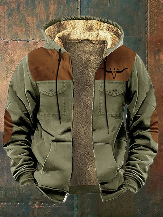 Men's Vintage Western Print Arctic Fleece Zip-Up Jacket