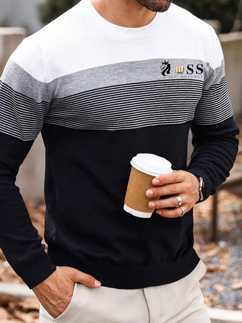 Men's Casual Stripe Round Neck Knit Sweater