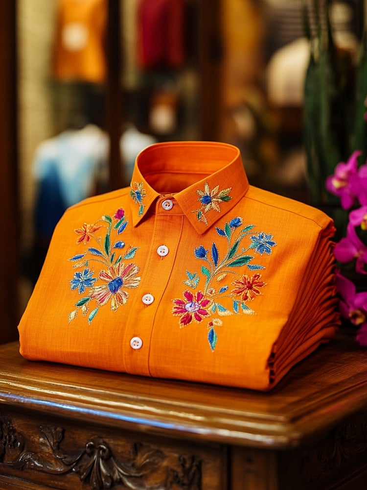 Men's Business Casual Floral Lapel Short Sleeve Shirt