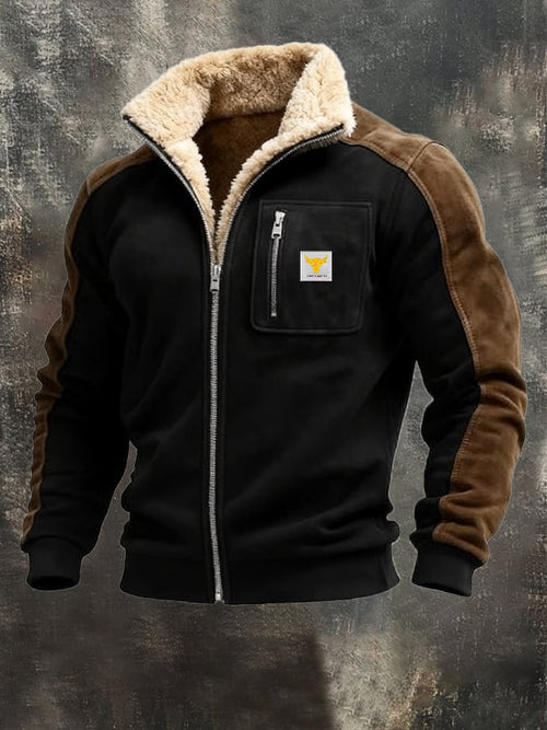 Men's Vintage Suede Splicing Warm Multi-Pocket Outdoor Jacket