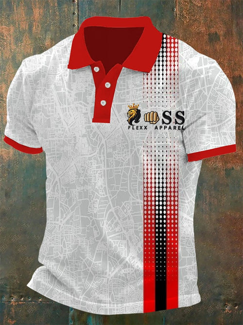 Men's Retro Letter Design Printed Casual Polo Shirt