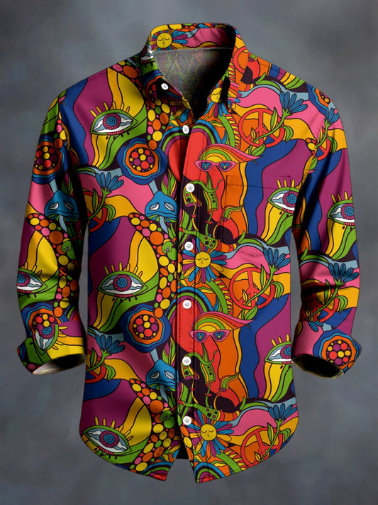 Men's Vintage Hippie Mushroom Art Long-Sleeved Shirt