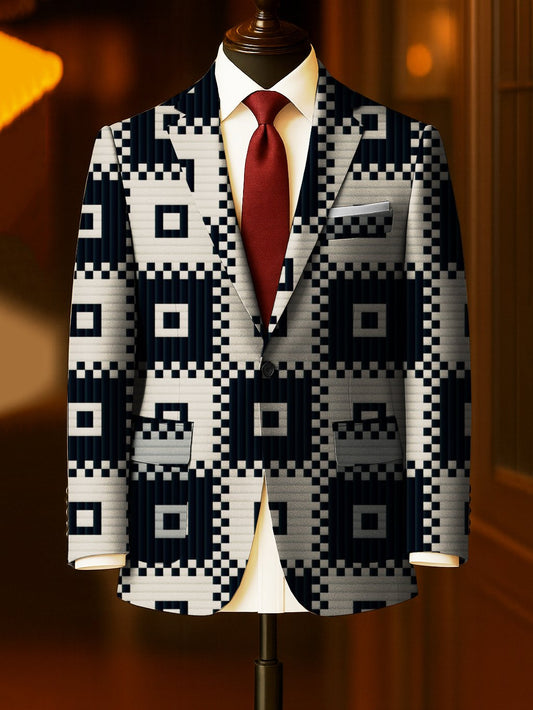 Men's Business Casual Large Pocket Print Blazers
