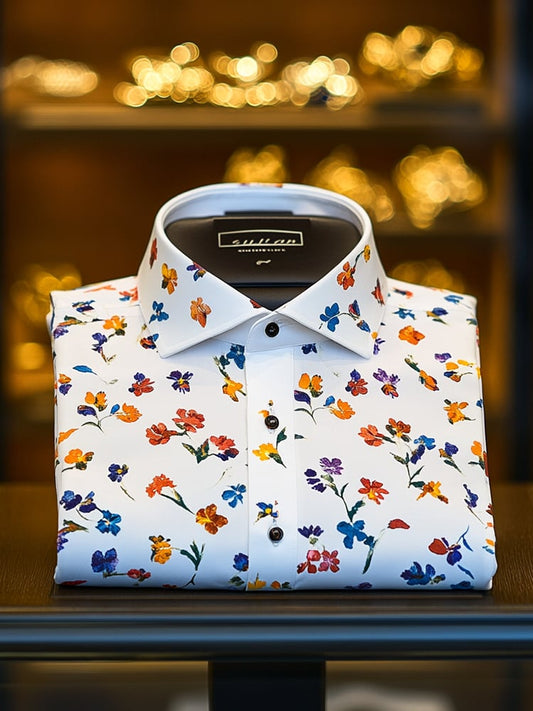 Men's Business Casual Floral Lapel Short Sleeve Shirt