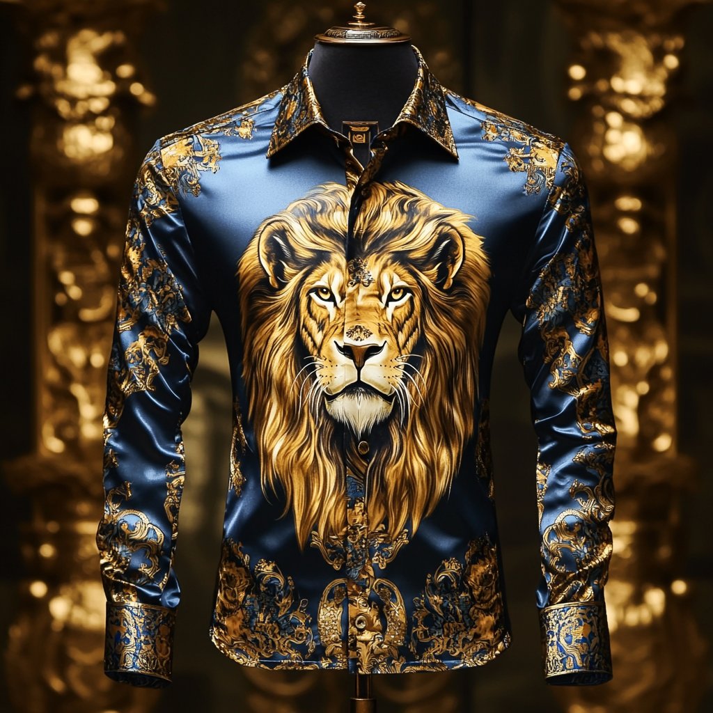 Men's Luxury Long-sleeved Shirt with Beast Print