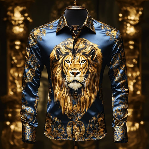 Men's Luxury Long-sleeved Shirt with Beast Print