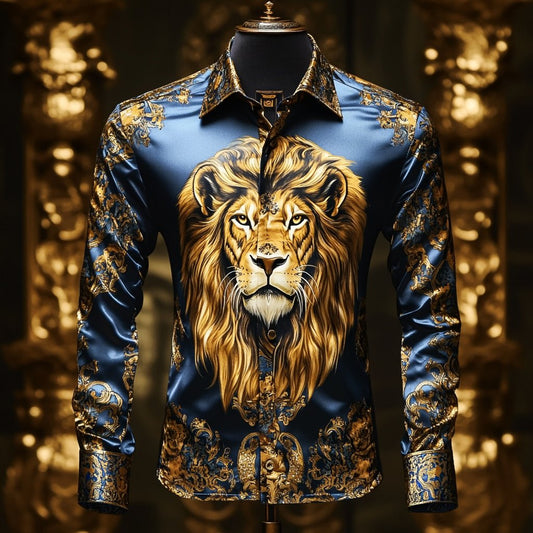 Men's Luxury Long-sleeved Shirt with Beast Print