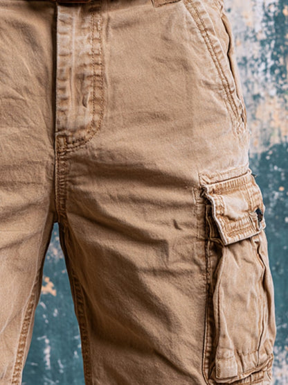 Men's Retro Outdoor Multi-Pocket 100% Cotton Washed Cargo Shorts