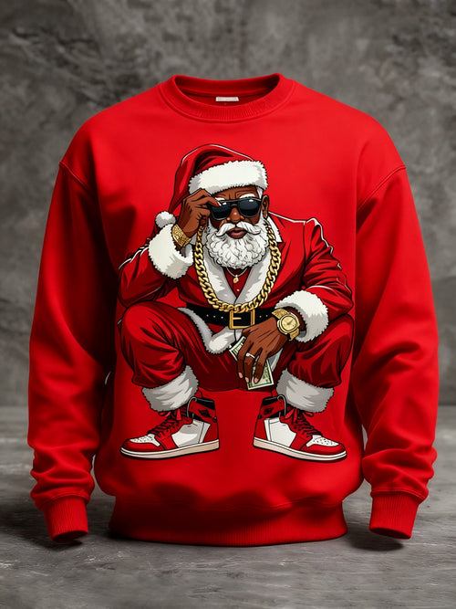 Men's African American Santa Claus Christmas Print Crew Neck Shirt