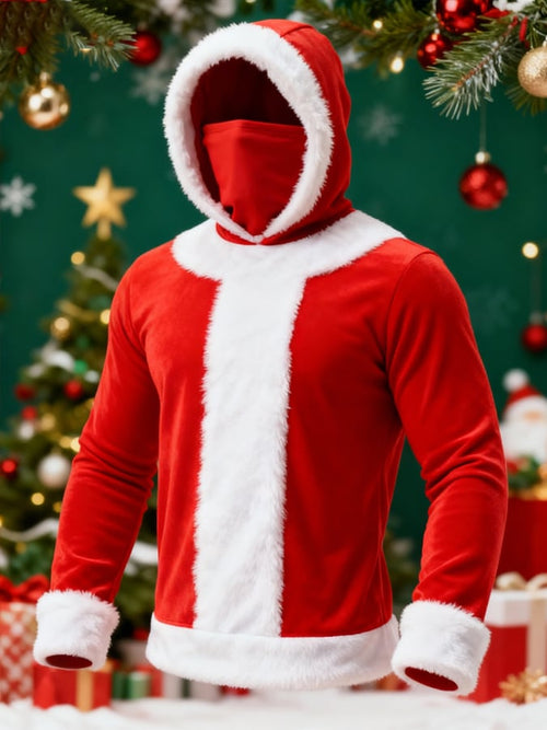 Men's Christmas Plush Hooded Jacket with Face Cover Design