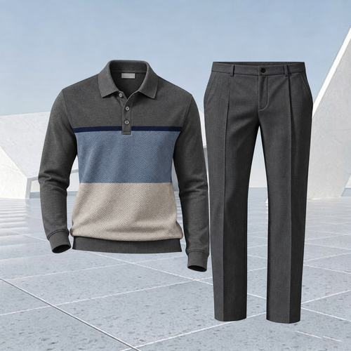 Men's Color-Blocked Polo Shirt and Pants Set