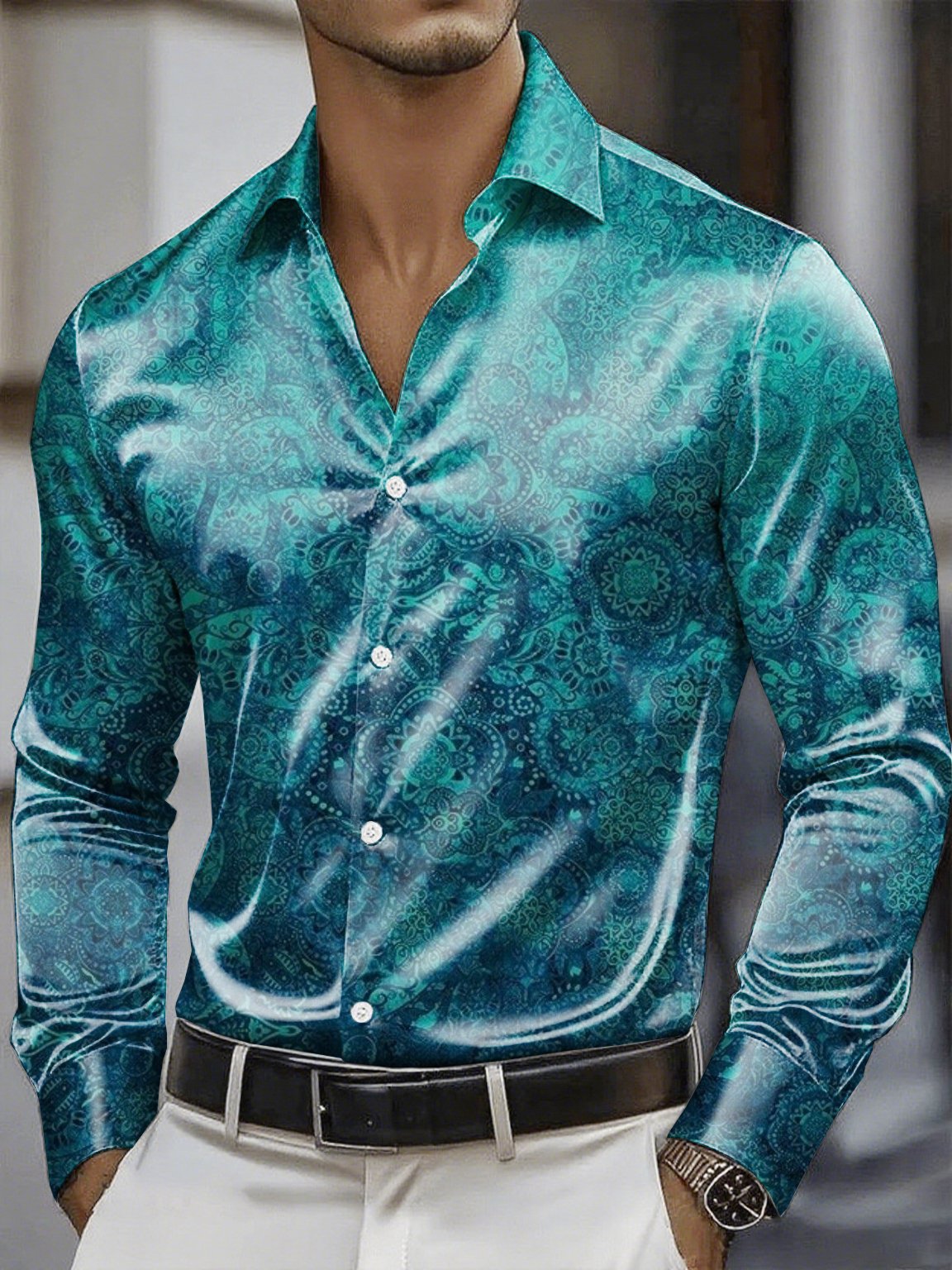 Men's Satin Luxe Long Sleeve Button Down Shirt