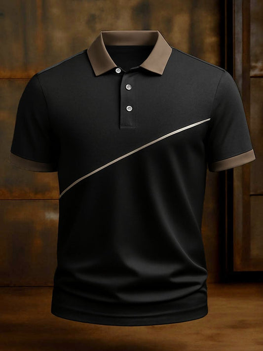 Men'S Casual Classic Contrast Color Print Business Short-Sleeved Polo Shirt
