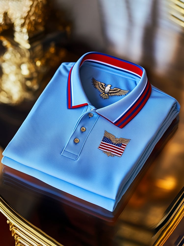 Men's Business Casual Logo Button Short Sleeve Polo Shirt