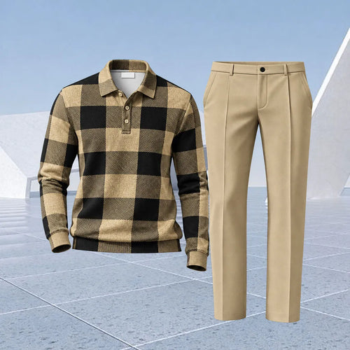 Men's Checkered Polo Shirt and Pants Set