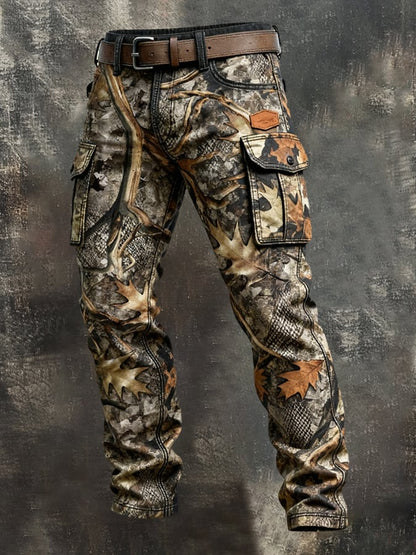 Men's Vintage Camouflage Distressed Pocket Work Pants