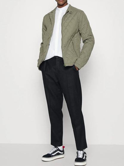 Men's Light Cotton Clothes Casual Diamond Shaped Stand-up Collar Coat Fashion Cotton-padded Jacket