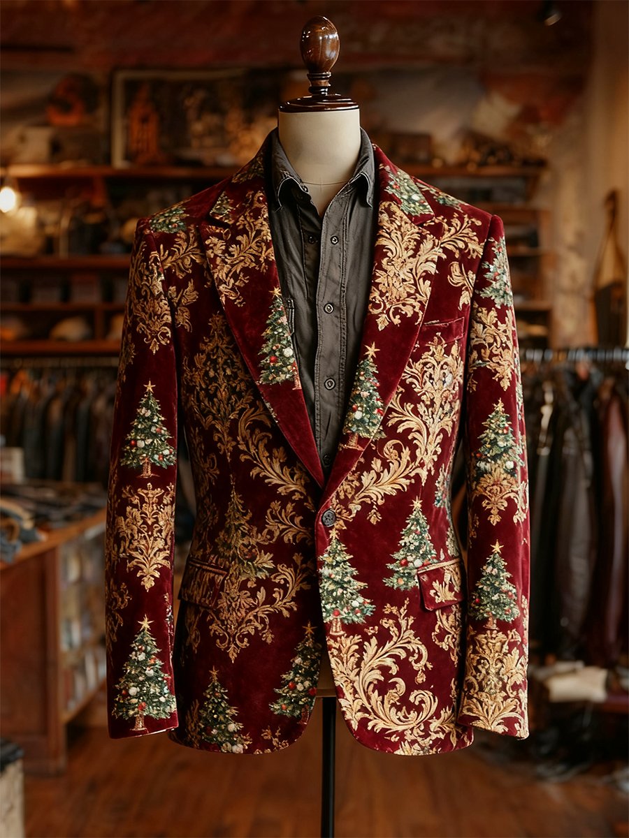 Men's Business Casual Velvet Christmas Suit Jacket