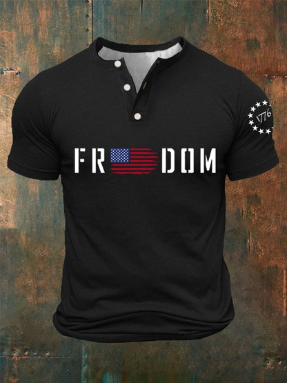 Men's Freedom1776 American Flag Independence Day Buttons Neck Top