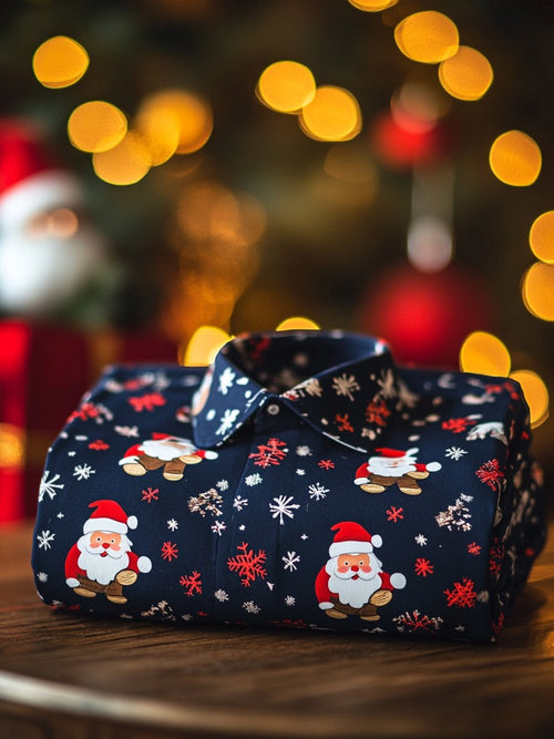 Christmas Men's Business Luxury Santa Claus and Snowflakes Long Sleeve Shirt
