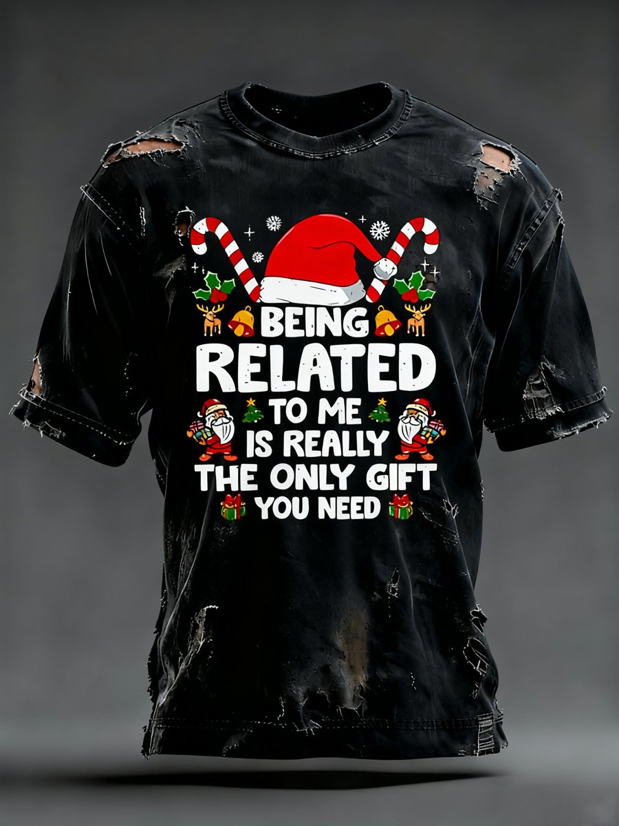 Men's Casual Retro Candy Christmas Hat Print T-shirt