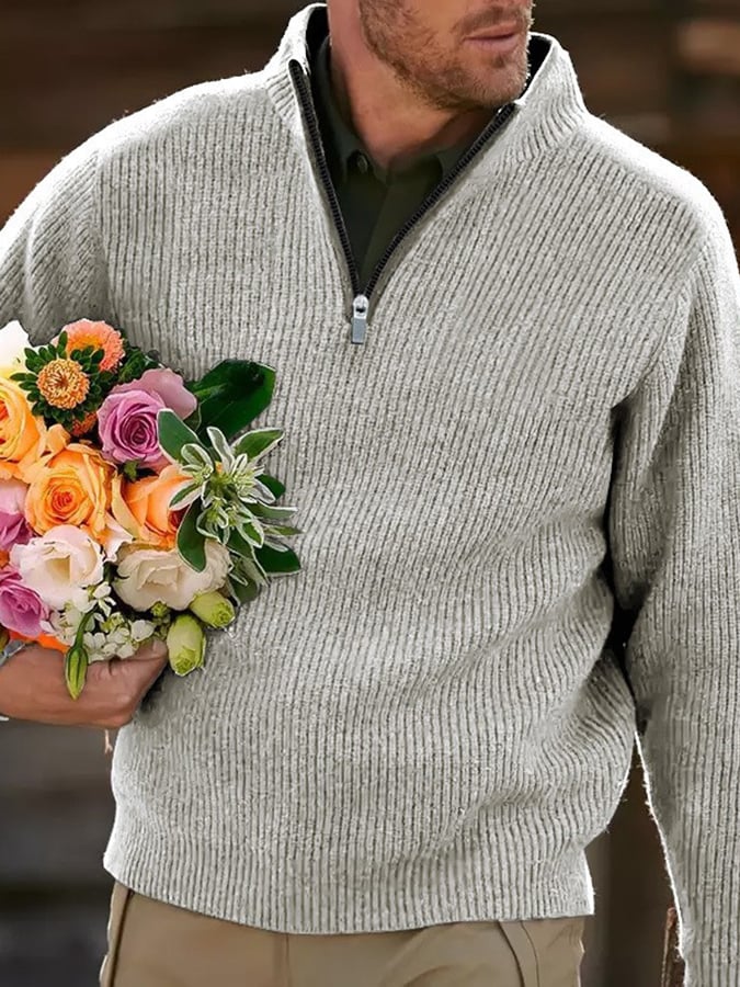 Men's Cotton American Casual Polo Neck Half Zip Knit Tops