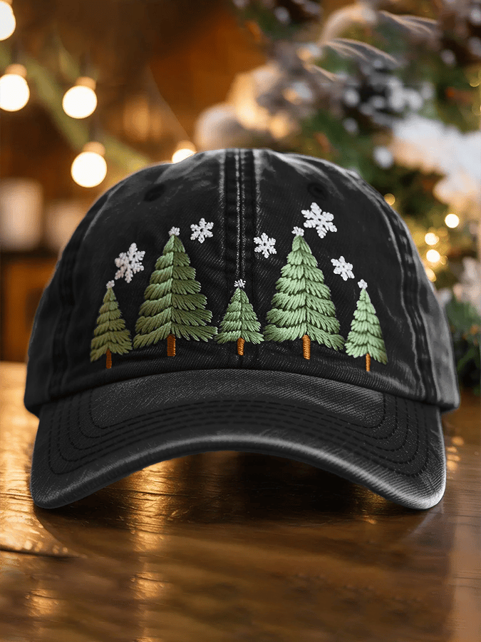 Unisex Washed Cotton Christmas Tree Print Hat