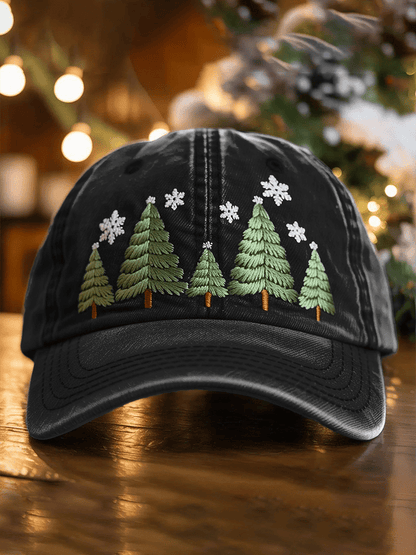 Unisex Washed Cotton Christmas Tree Print Hat