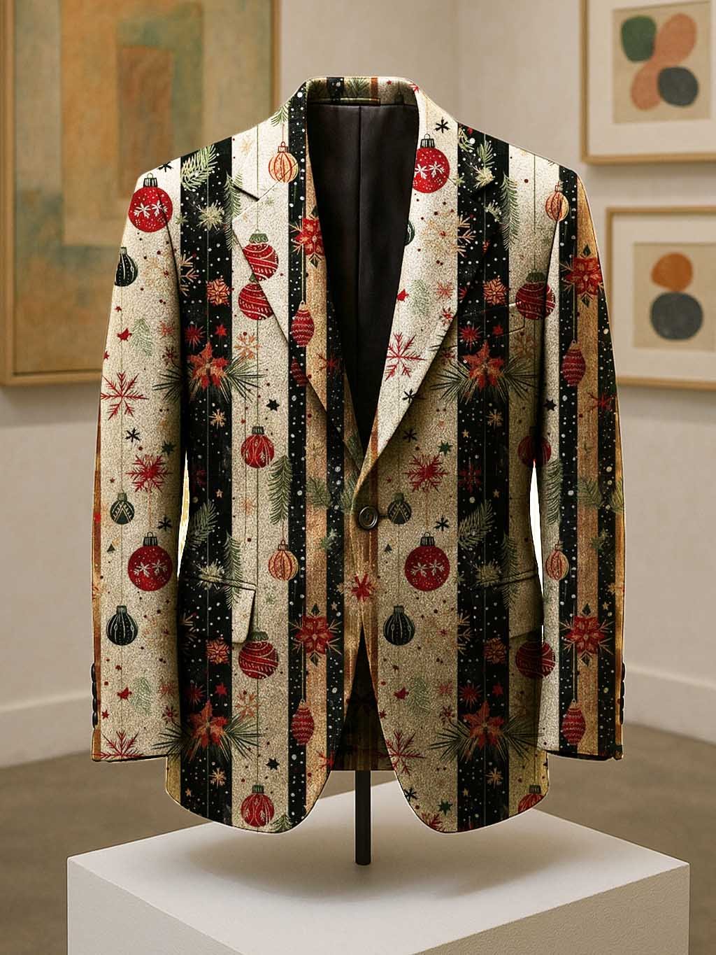Men's Business Casual Large Pocket Notch Lapel Christmas Santa Blazers