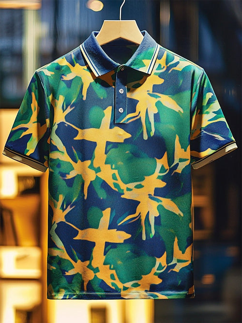 Men's Business Casual Cross Faith Button Short Sleeve Polo Shirt