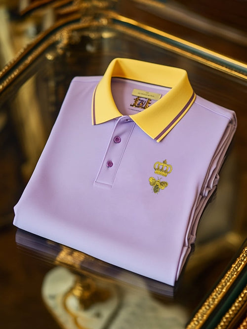 Men's Classic Business Check Logo Button Short Sleeve Polo Shirt