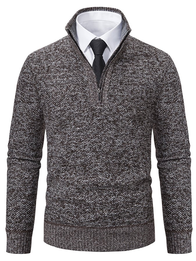 Men's Fashionable Velvet Warm Zipper Design Sweater